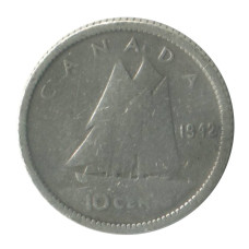 10 центов Канады 1942 г. Парусник