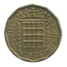 3 пенса Великобритании 1964 г.
