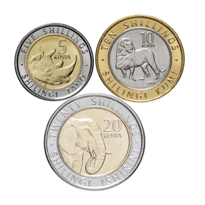 Набор 3 монеты Кении 2018 г. Носорог, лев, слон