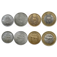 Набор 4 монеты Индии серия "Тигр"