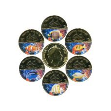 Набор 6 монет Фиджи 1 доллар 2009 г. Парусники, рыбы