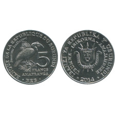 5 франков Бурунди 2014 г. Птицы - Кафрский рогатый ворон
