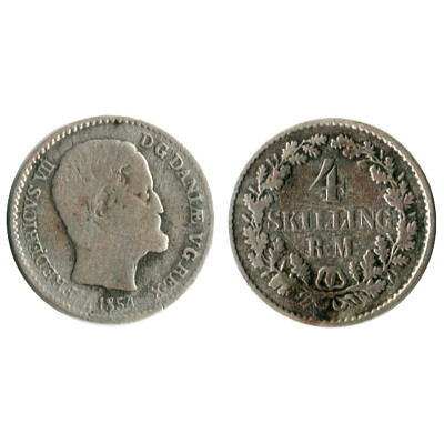 Монета 4 скиллинг-ригсмёнта Дании 1854 г.