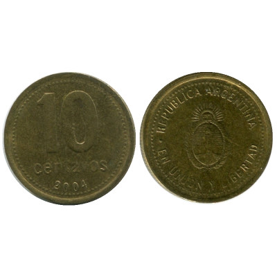 Монета 10 сентаво Аргентины 2004 г.