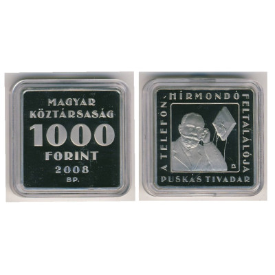 Монета 1000 форинтов Венгрии 2008 г., 115 лет новостной службе "Telefon Hírmondó"