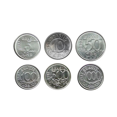 Набор 6 монет Бразилии 1992-1994 гг.