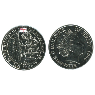 Монета 5 фунтов о-ва Джерси 2003 г., История Королевского флота (AU)