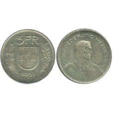 5 франков Швейцарии 1951 г. (серебро)