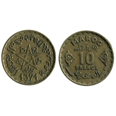 Монета 10 франков Марокко 1952 г., Мухаммед V