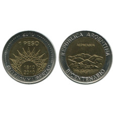 1 песо Аргентины 2010 г., вулкан Аконкагуа