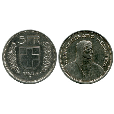 Монета 5 франков Швейцарии 1954 г. (серебро)