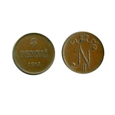 5 пенни Российской империи (Финляндии) 1914 г.