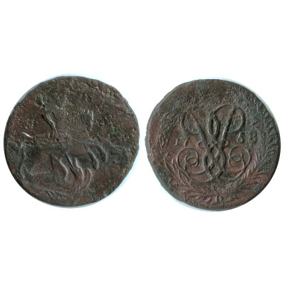 Монета 2 копейки России 1758 г. (надпись над св. Георгием)