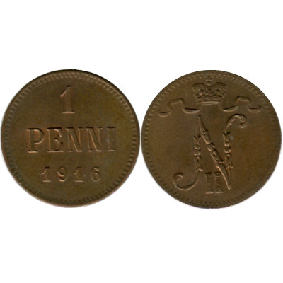 Монета 1 пенни Российской империи (Финляндии) 1916 г., Николай II