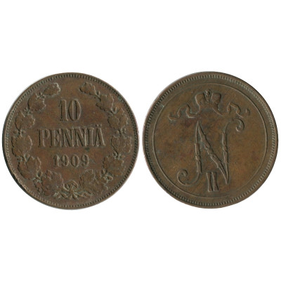 Монета 10 пенни Российской империи (Финляндии) 1909 г.