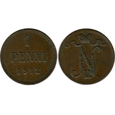 Монета 1 пенни Российской империи (Финляндии) 1912 г., Николай II