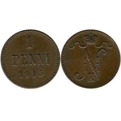 Монета 1 пенни Российской империи (Финляндии) 1915 г., Николай II
