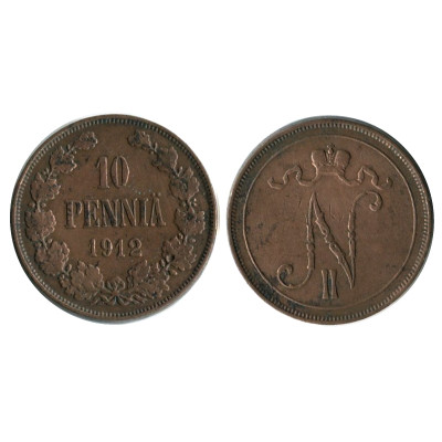 Монета 10 пенни Российской империи (Финляндии) 1912 г.