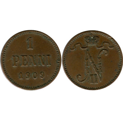 Монета 1 пенни Российской империи (Финляндии) 1909 г., Николай II