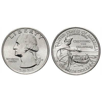 Монета Квотер США 2021 г. Джордж Вашингтон. Переправа через реку Делавэр D