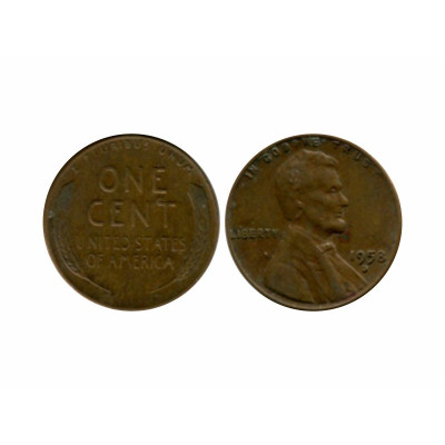 Монета 1 цент США 1958 г. D