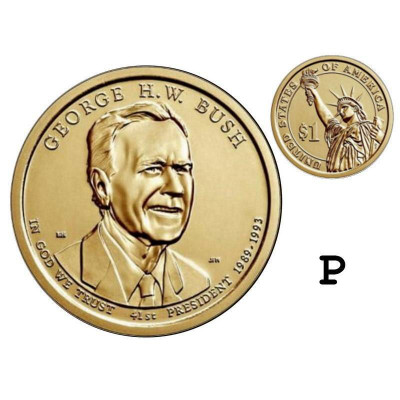 Mонета 1 доллар США 2020 г. 41-й президент Джордж Буш-старший (P)