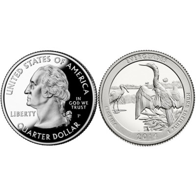 Монета Квотер США 2014 г., (25-й) Национальный парк Эверглейдс (P)