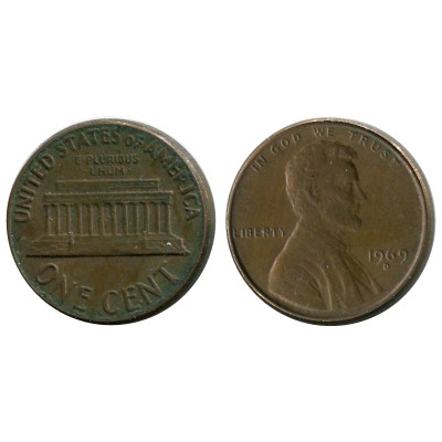 Монета 1 цент США 1969 г. (D)