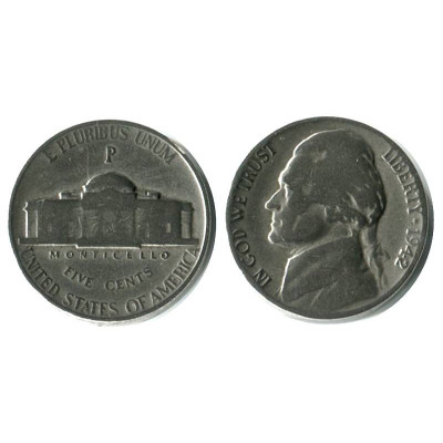 Монета 5 центов США 1942 г. (P) Военный выпуск