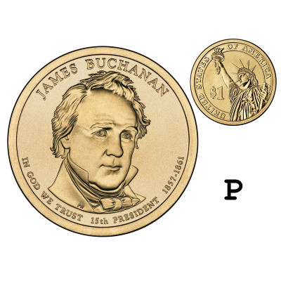 Монета 1 доллар США 2010 г., 15-й президент Джеймс Бьюкенен (P)