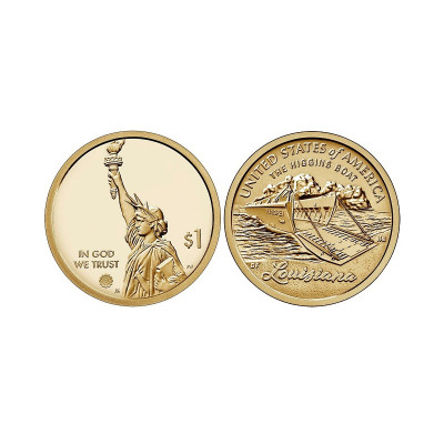 Монета 1 доллар США 2023 г. Десантный катер Хиггинса (Луизиана) D