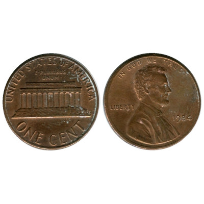 Монета 1 цент США 1984 г.