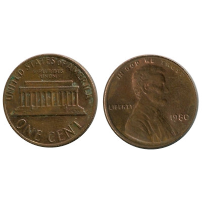 Монета 1 цент США 1980 г.