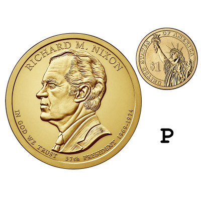 Монета 1 доллар США 2016 г., 37-й президент Ричард Милхауз Никсон (Р)