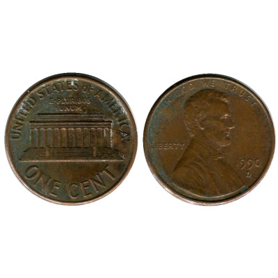Монета 1 цент США 1990 г. (D)