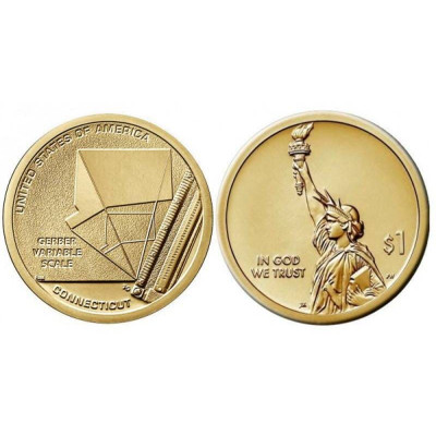 Монета 1 доллар США 2020 г. Коннектикут Переменная шкала Гербера (P)