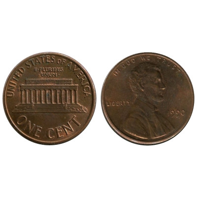 Монета 1 цент США 1990 г.