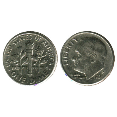 Монета 10 центов (дайм) США 1986 г. (Р)