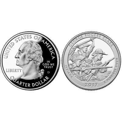 Монета Квотер США 2017 г., (40-й) Национальный исторический парк имени Дж. Р. Кларка (D)