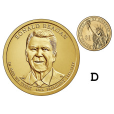 1 доллар США 2016 г., 40-й президент Рональд Рейган (D)