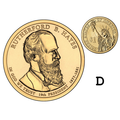 Монета 1 доллар США 2011 г.,19-й президент Резерфорд Б.Хейз (D)