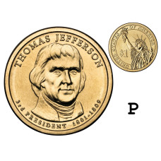 1 доллар США 2007 г., 3-й президент Томас Джефферсон (P)