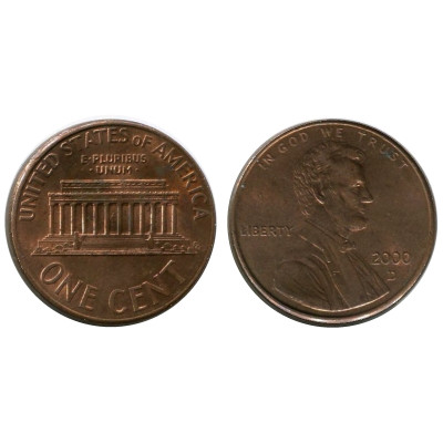 Монета 1 цент США 2000 г. (D)