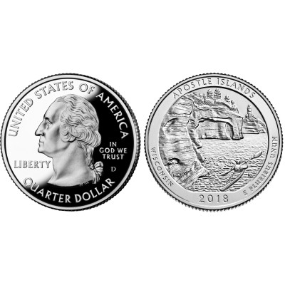 Монета Квотер США 2018 г., (42-й) Национальные озёрные побережья островов Апостол (D)
