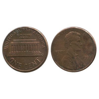 Монета 1 цент США 1992 г.