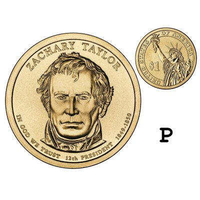 Монета 1 доллар США 2009 г., 12-й президент Закари Тейлор (P)
