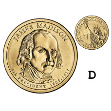 1 доллар США 2007 г., 4-й президент Джеймс Мэдисон (D)