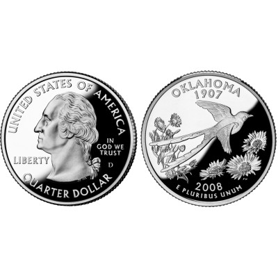 Монета Квотер США 2008 г., Оклахома (D)