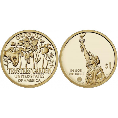 Монета 1 доллар США 2019 г. Джорджия Попечительские сады (P)