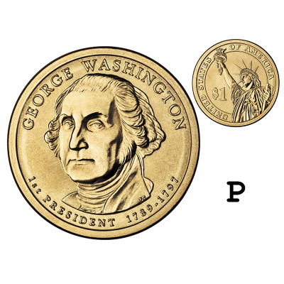Монета 1 доллар США 2007 г., 1-й президент Джордж Вашингтон (P)